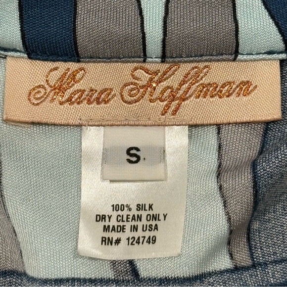 Mara Hoffman Silk Tunic Blouse Small Y2K Blue Striped 3/4 Sleeve Keyhole Boho - Picture 4 of 7